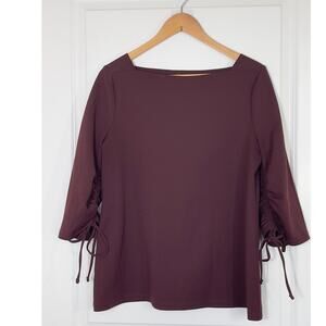 Ann Taylor Women Purple Plum 3/4" Sleeve Round Neck Cinched Sleeve Medium (T221)